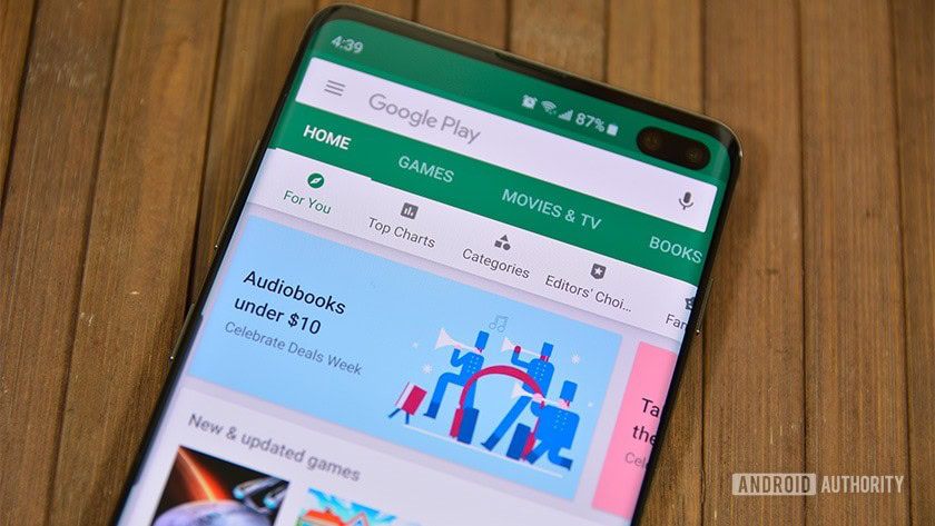 Google Play Store 2019 2 A photo of a phone showing the Google Play Store.