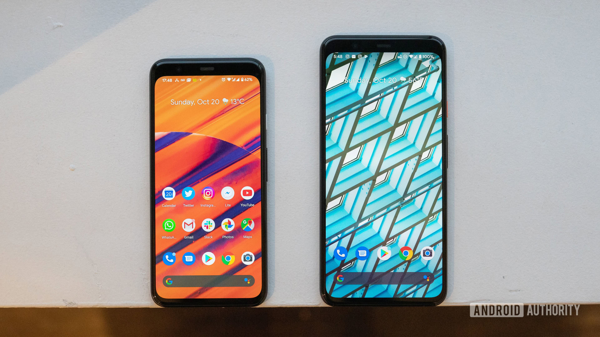 Google Pixel 4 vs Google Pixel 4 XL home screen Google Pixel 4 vs Google Pixel 4 XL home screen