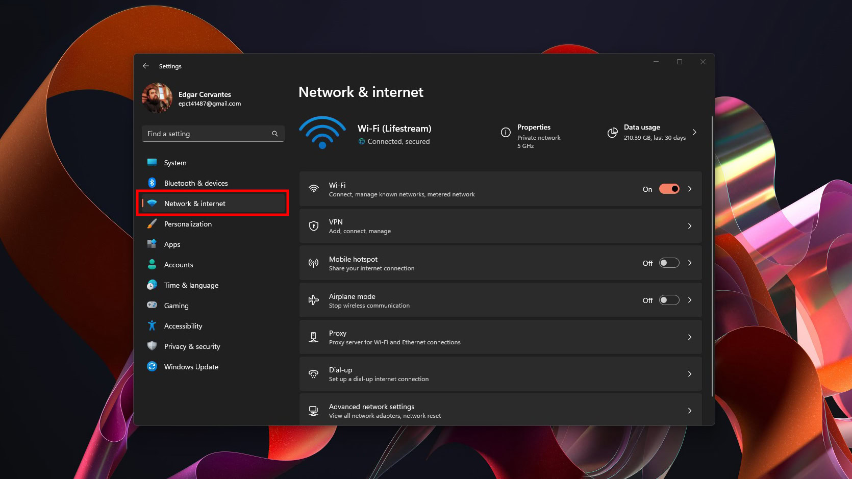 Network and internet settings in Windows Network and internet settings in Windows