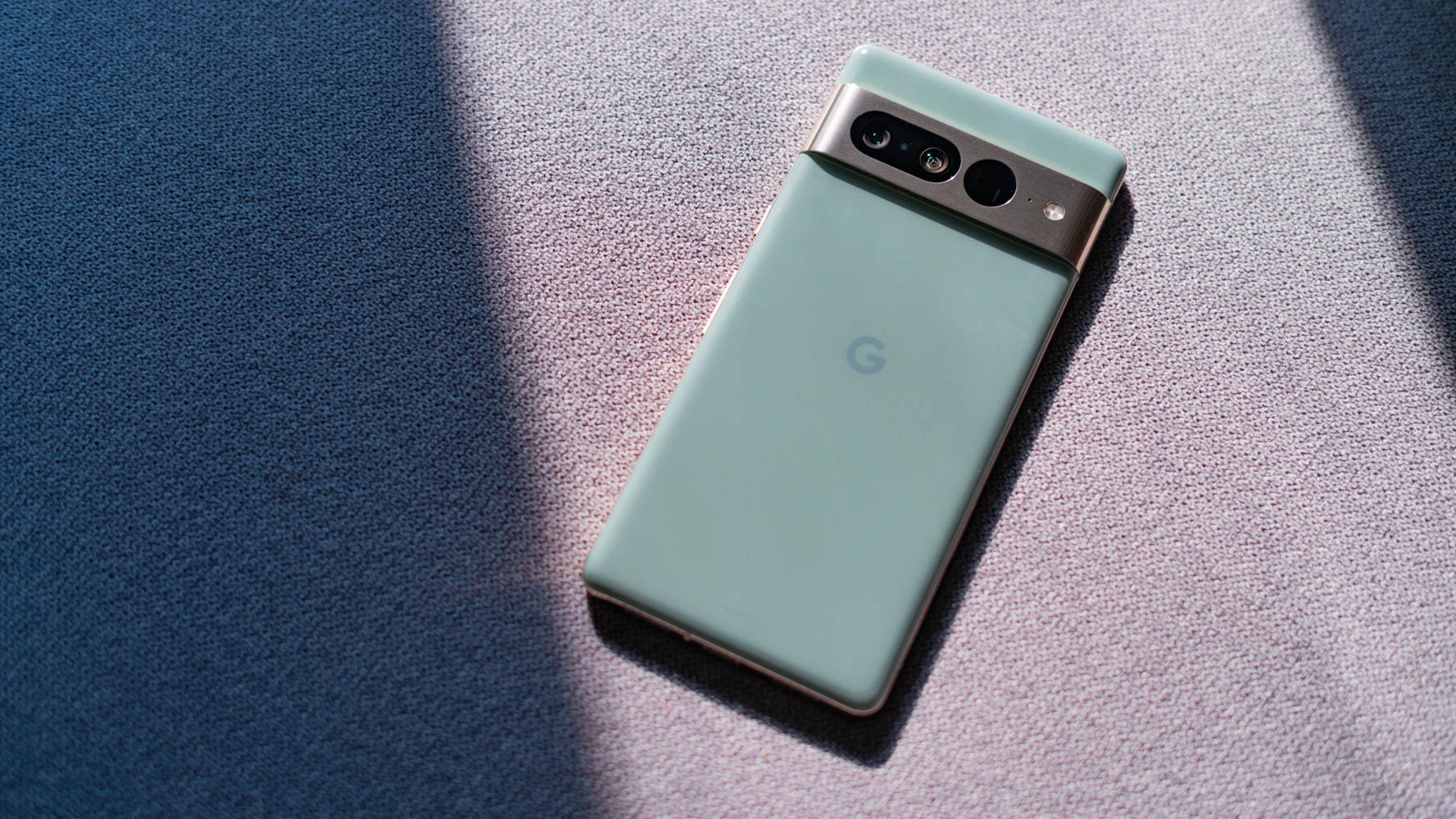 Pixel 7 Pro hazel top down view on grey background Pixel 7 Pro hazel top down view on grey background