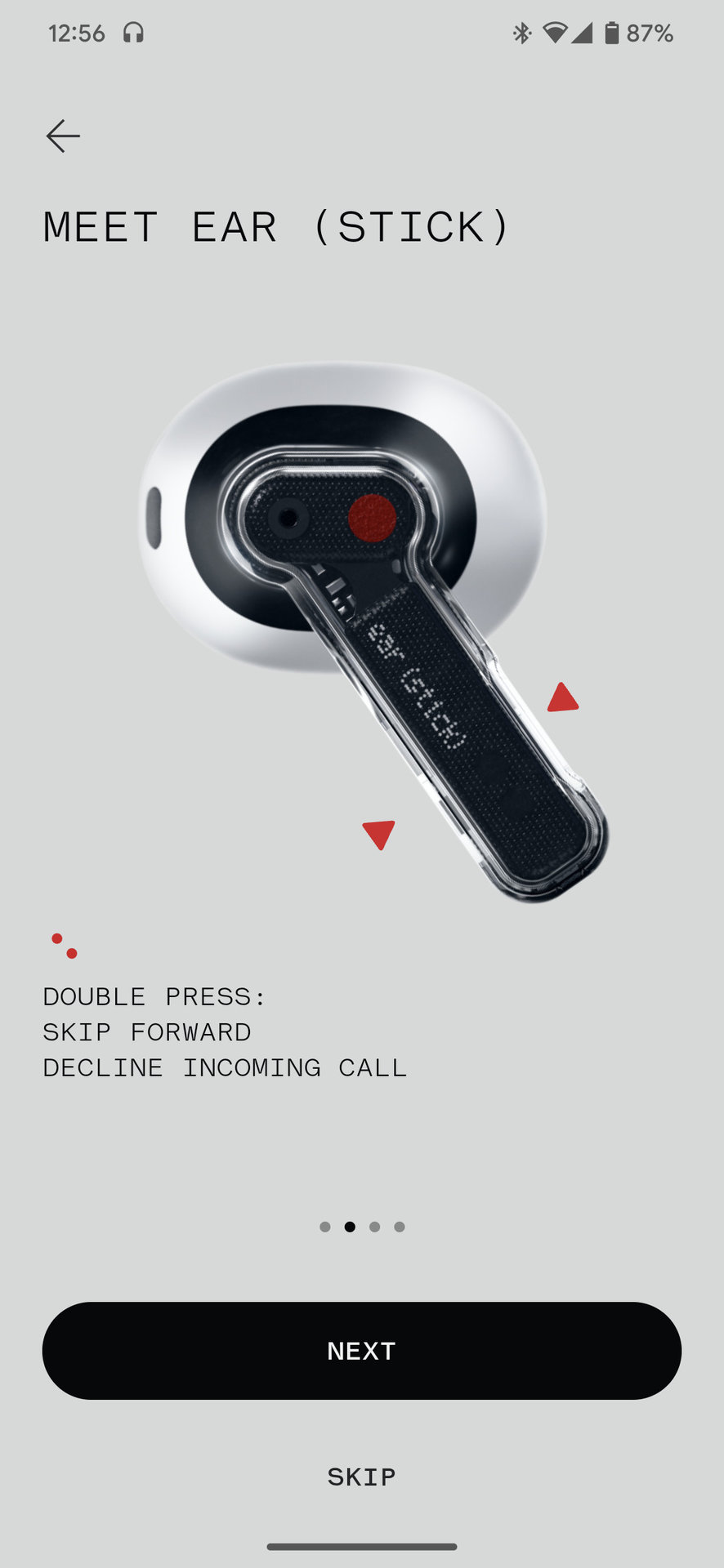 Nothing Ear Stick app screenshot showing default double press controls