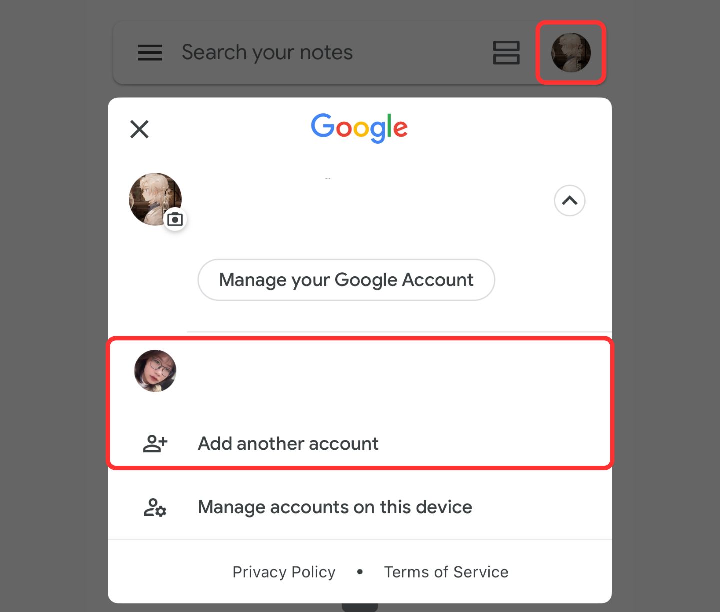 google keep change account google keep change account