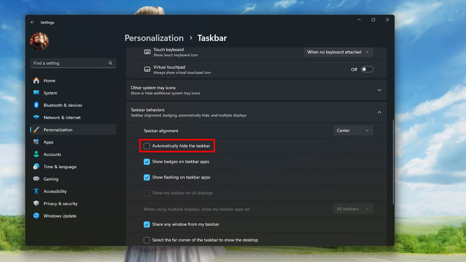 How to automatically hide taskbar in Windows 11 (2)