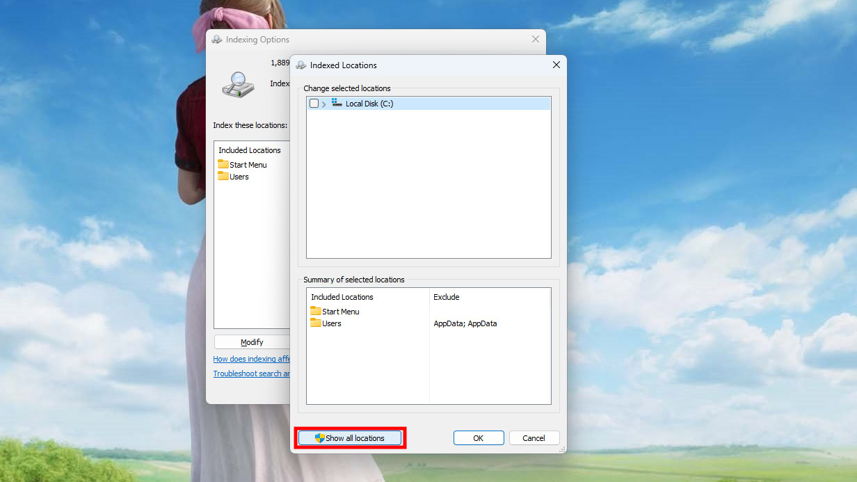 Rebuild the Windows search index (2)