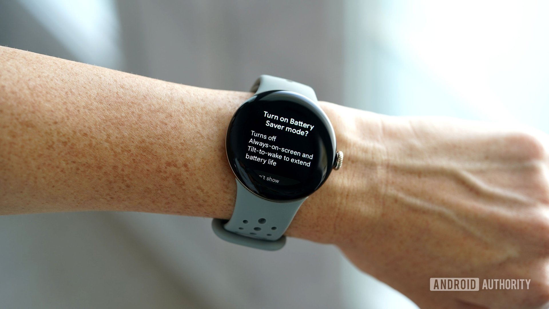 google pixel watch 2 battery A Google Pixel Watch 2 displays battery saver mode.