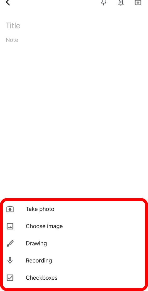 Google keep menu