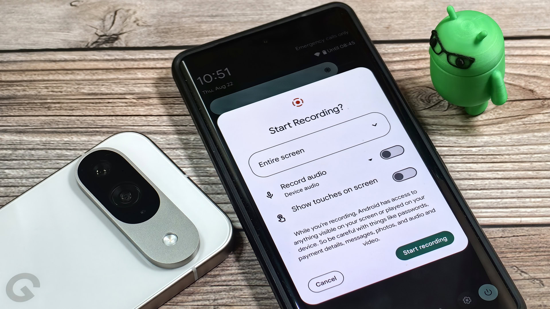 Photo of a Pixel 7 Pro with the Android screen recording dialog Photo of a Pixel 7 Pro with the Android screen recording dialog