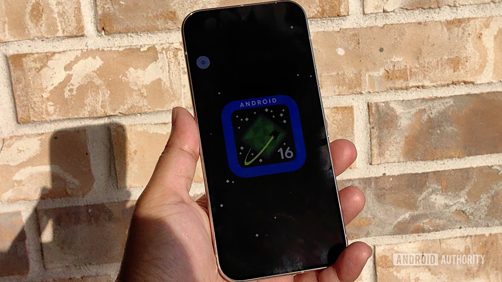 The Android 16 logo on a display Pixel display The Android 16 logo on a display Pixel display